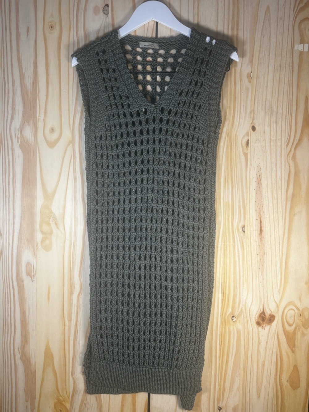 Open Knit Sleeveless Layering Tunic in Olive